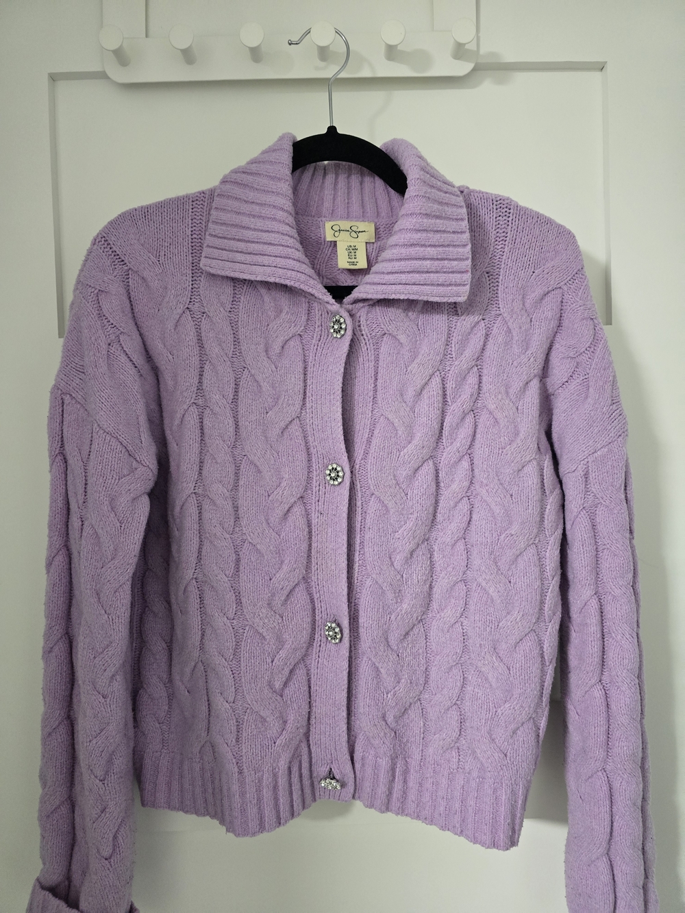 Jessica Simpson Lavender Cable-Knit Jeweled Button Cardigan